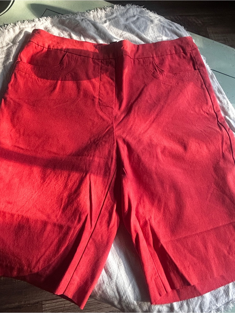 Tribal Coral-Red Stretch Bermuda Shorts